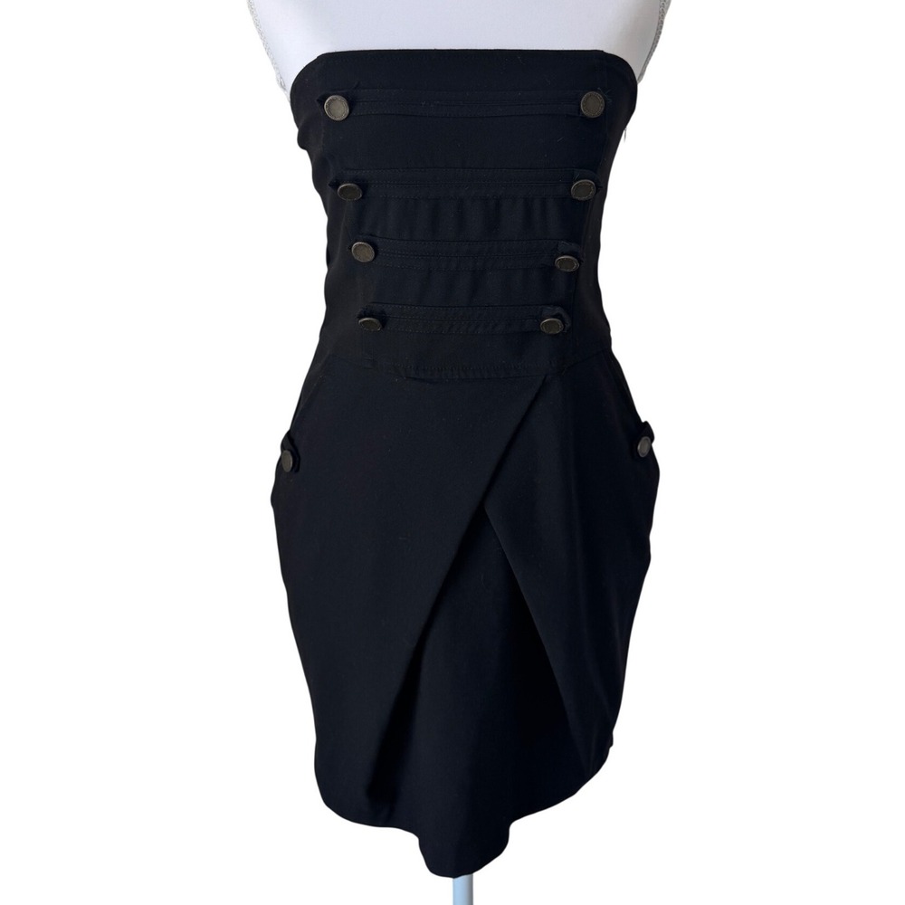 Zara TRF Military‎ Strapless Mini Dress Brass Button Grunge Black M